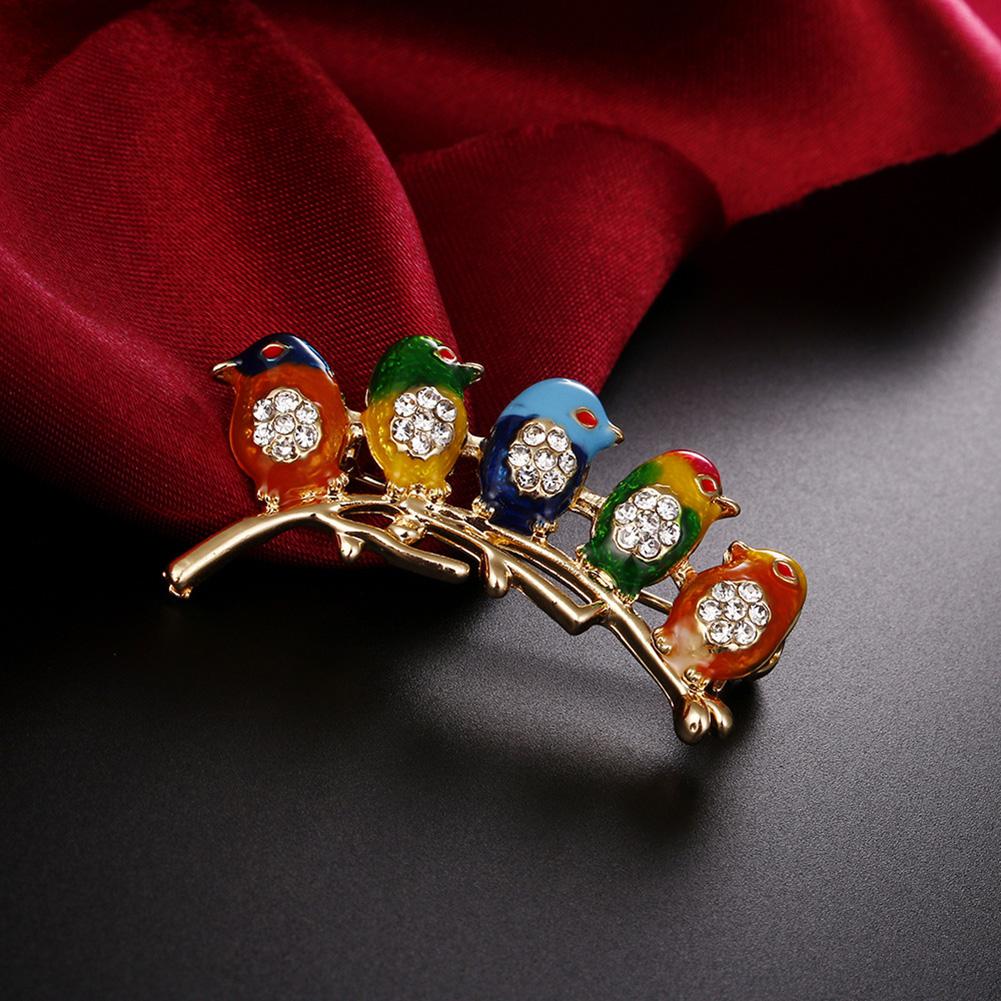 Women Delicate Diamond Colorful Cute Bird Brooch Perfect Wear Decoration