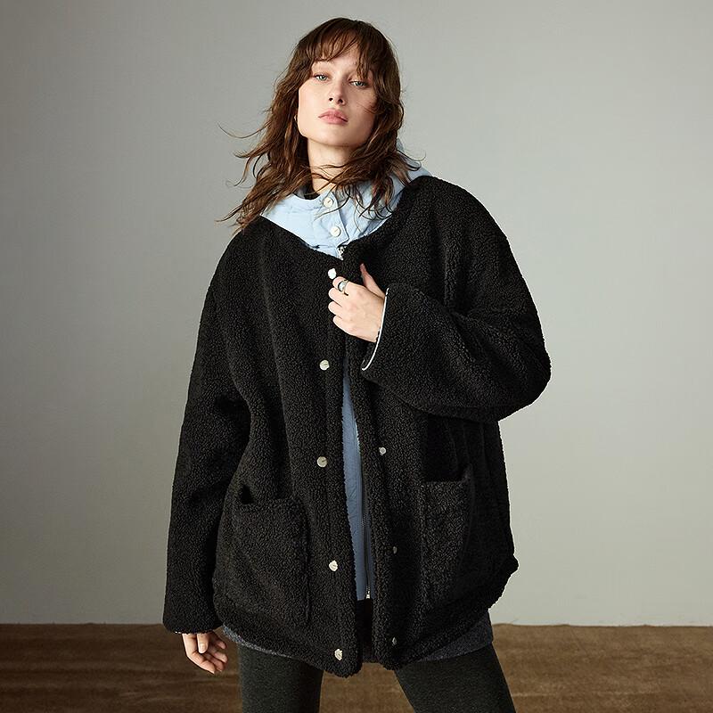 Chuyu Women's Faux Two-Piece Hooded Plush Padded Winter Coat