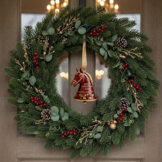 2025 Ручная работа Лошадь Колокольчик Украшение Красный Металл Рождественское Украшение Памятный Подарок для Любителей Конного Спорта