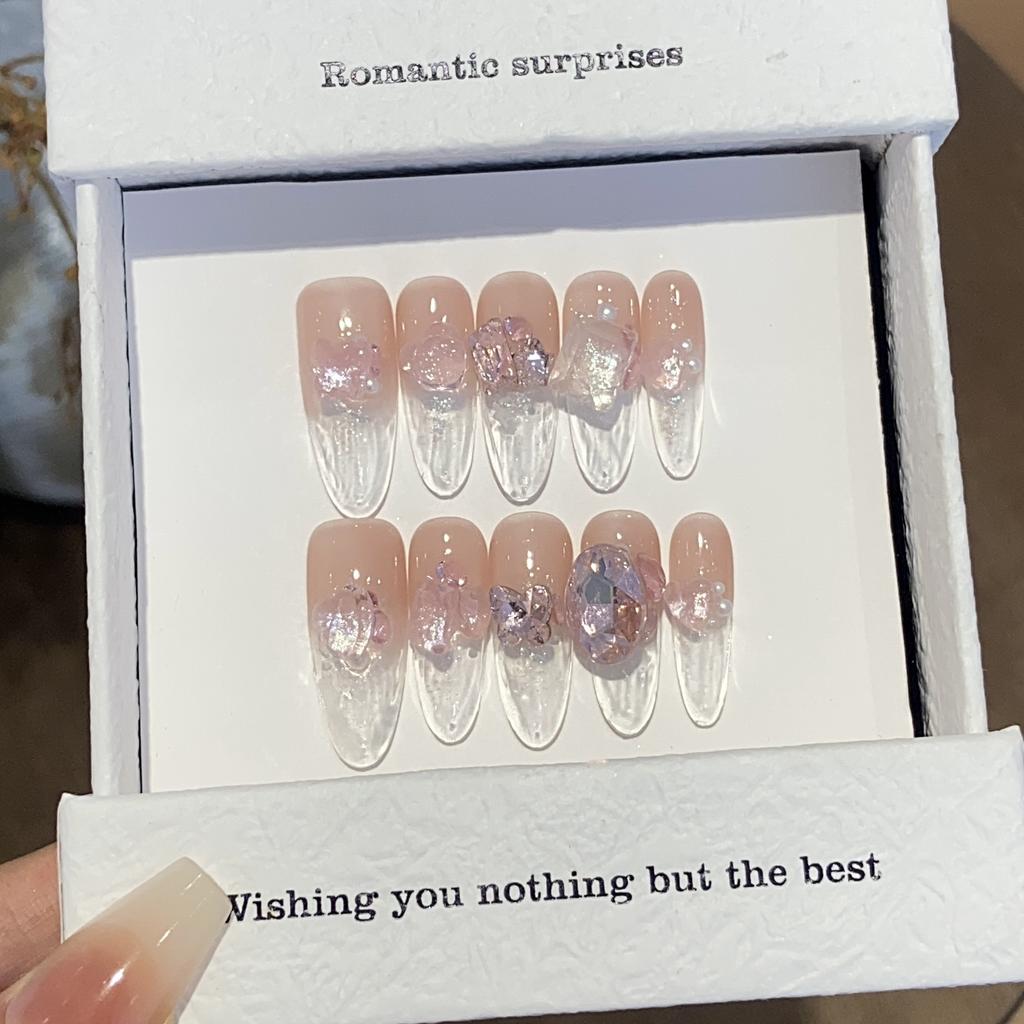 Градиент Прозрачный Нижний Квадратный Дрель Французский Розовый Бабочка Любовь Бриллиант Ледяной Дрель Нашивка Носить Броню