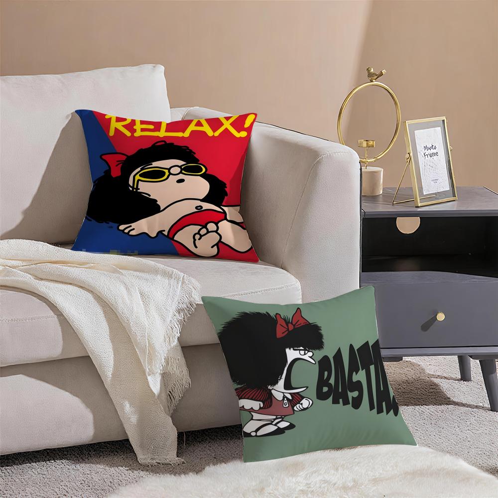 QQuino Cartoon Cute Girl MafaldaM Cushion Cover Pillowcase Short Plush Invisible zipper Room Sofa Cushion Cover