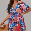Летнее свободное платье с коротким рукавом и v-образным вырезом, милое платье с цветочным принтом, повседневное плиссированное платье больших размеров, женская одежда 28060