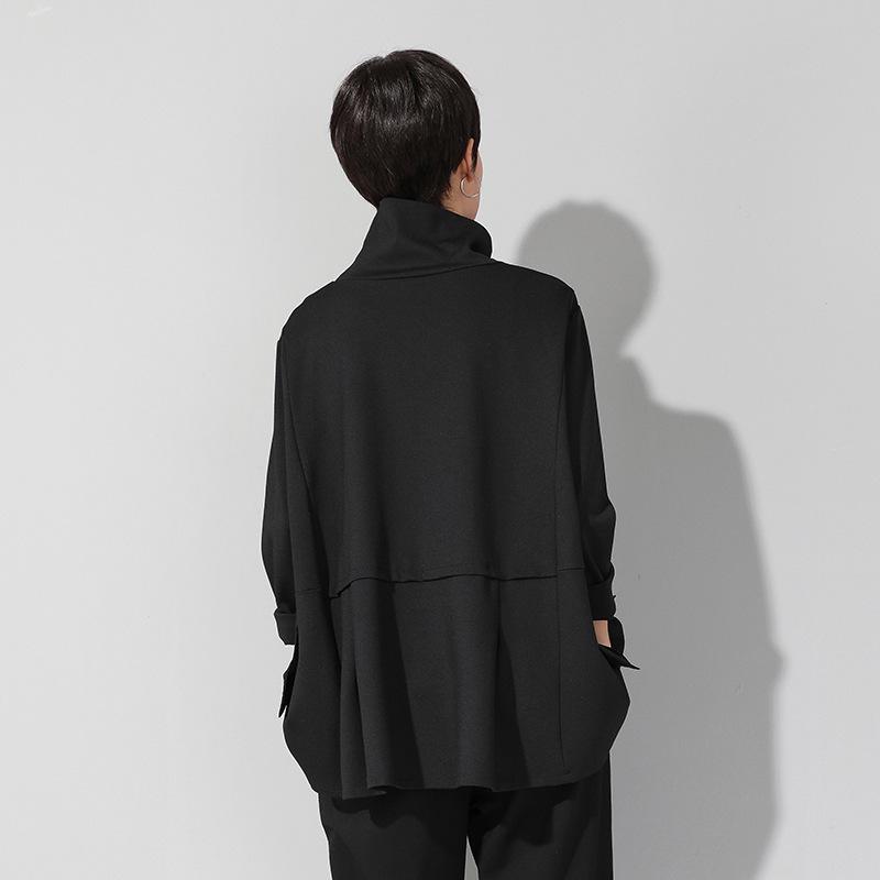 Трендовый женский топ в европейском и американском стиле, темный, с длинными рукавами и кулиской на талии - весна/осень