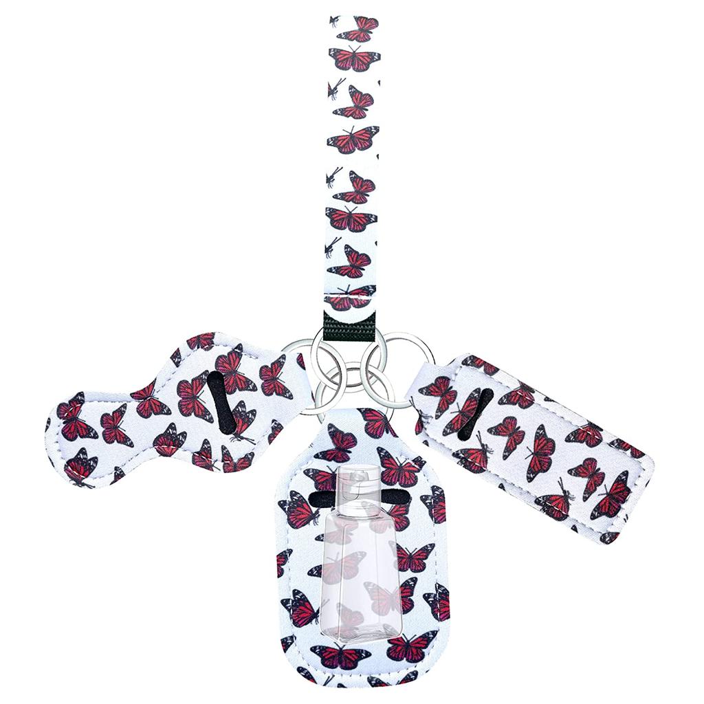 Chapstick Holder Watercolor Butterfly-style Neoprene Lipstick Holder Keychains Clip-On Lipstick Sleeve Pouch