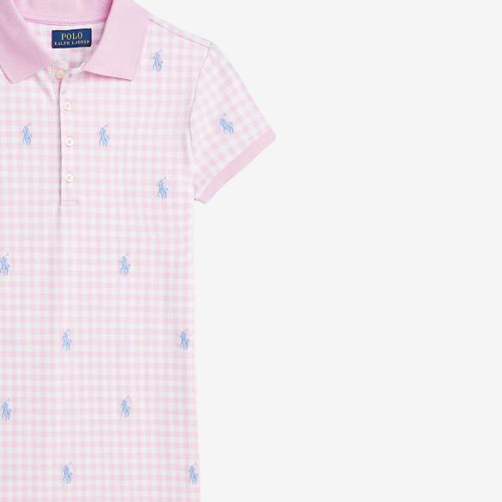 Polo Ralph Lauren SS24 Вышитый логотип в клетку Прямого покроя Разрез Короткий рукав Платье Детские платья Светло-розовый CWPODRSG3D20826-650