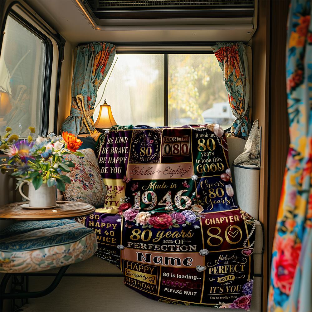Elegant 80Th Birthday Celebration Wishes And Quotes Blanket Personalized Name Soft Comfortable Stylish Blanket Car Blanket Perfect For Travel Camping