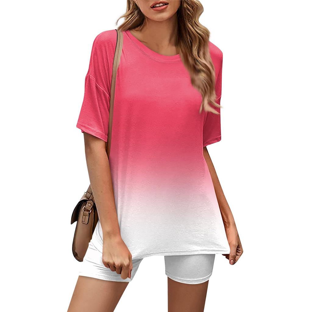 Женский повседневный спортивный комплект из двух предметов, свободный и модный топ с принтом, комплект шорт с короткими рукавами