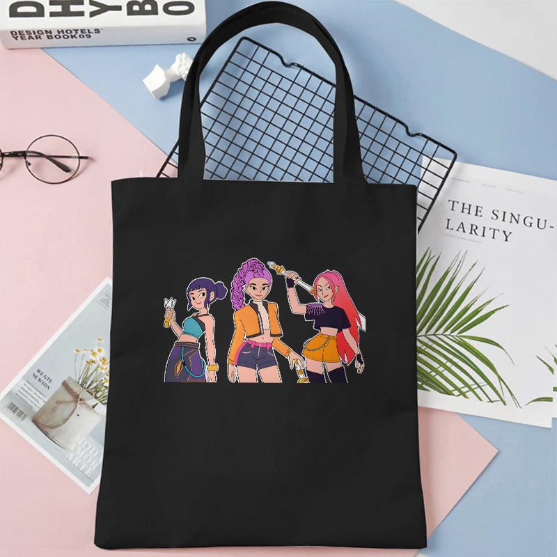 KPOP Охотники на демонов Девичья группа Принт Студенческая книга Наплечная холщовая сумка Сумка для покупок