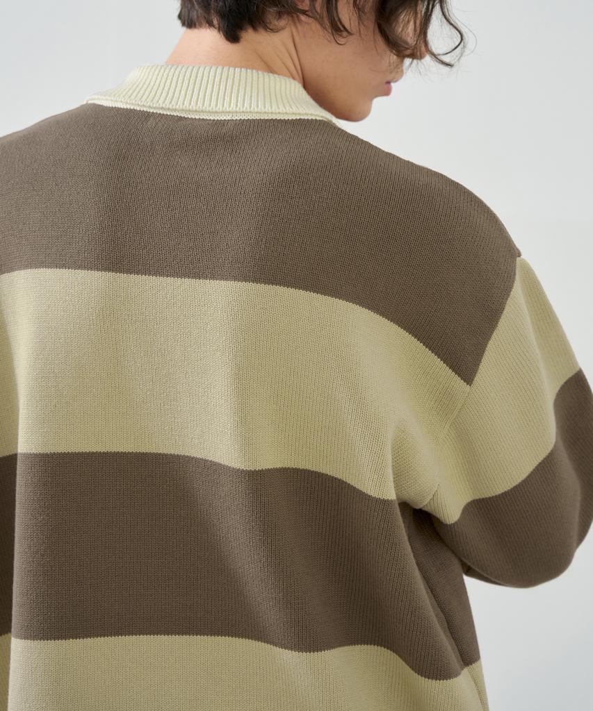 DRAW FIT Striped Cotton Collared Knit [Mocha Brown]