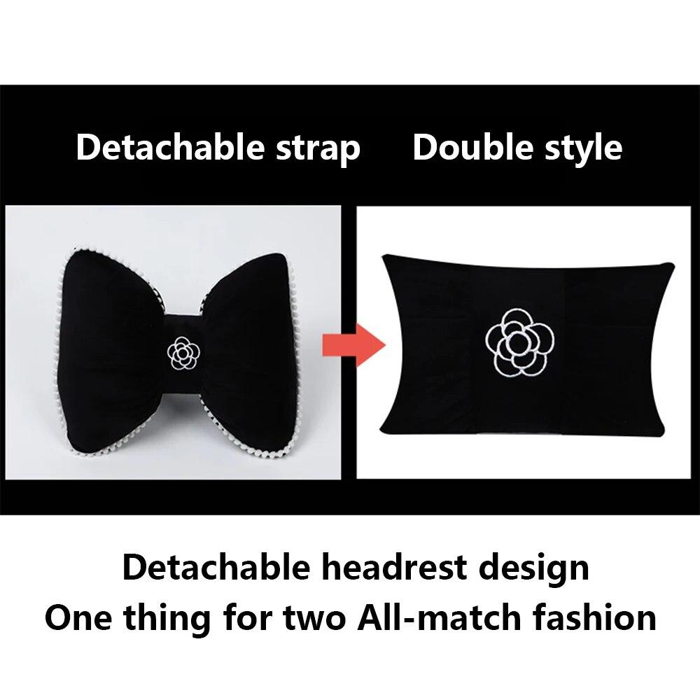 New Car Seat Headrest Pillow Cute Bow Velvet Neck Headrest Lumbar Pillow Soft Support Protector Cushion For Car
