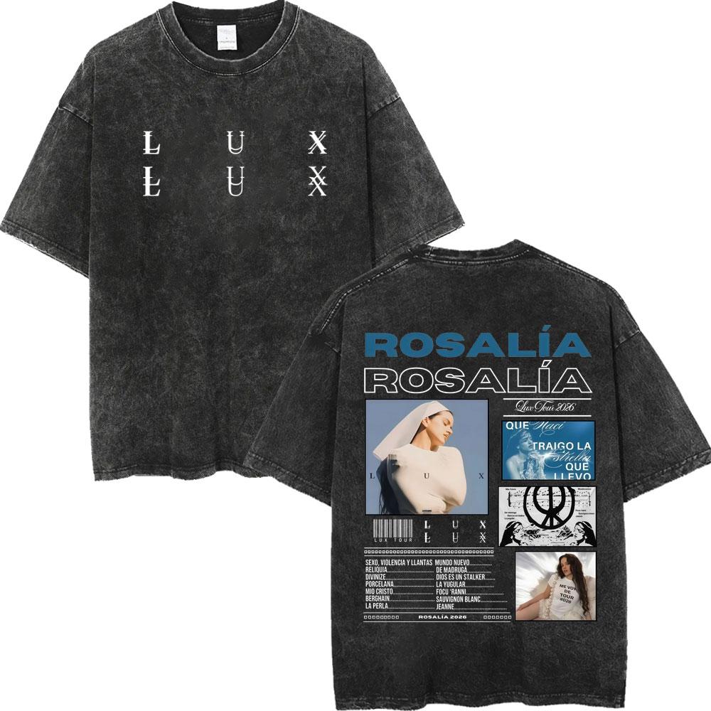 Rosalia LUX Tour Графические футболки Мужские Женские Мода Эстетика Винтажные Стиранные Футболки Высококачественный Хлопок Оверсайз Футболки