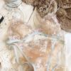 French Lace Flowers Embroidery Lingerie Set Sexy Ultra Thin Bra Set Women Triangle Cup Comfortable Bralette Female Padded Bras