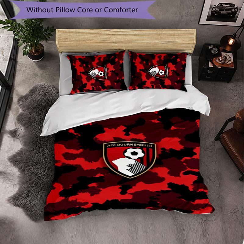 Bournemouth Football 3 Piece Bedding Set Soft Duvet Cover Set with Pillowcases Printed Bedroom Decor Set for Home