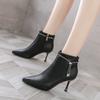 Fashion Booties Pointed Toe Black Heeled Short Shoes for Women Very High Heels Rhinestone Footwear Female Ankle Boots Work Trend 2024 Pu