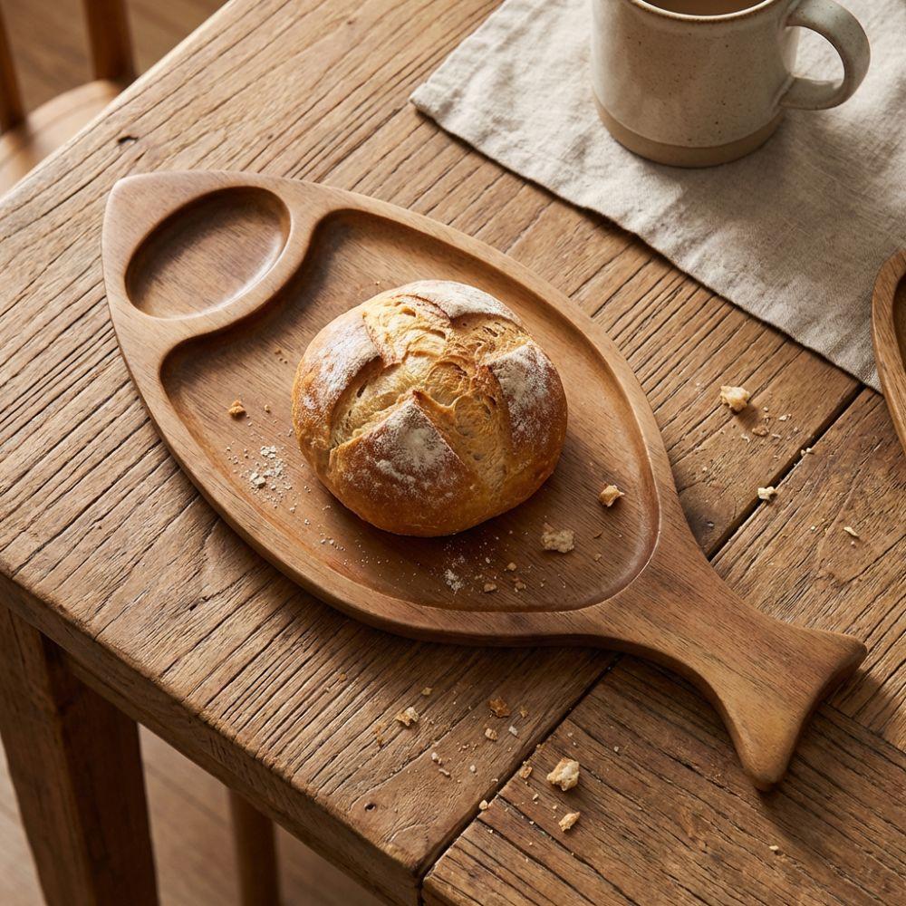 Natural Serving Platter Rustic Solid Wood Tray Tableware Fish Shaped Plate  Restaurant Use