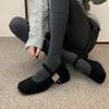 Gray Retro Woolen Mary Jane Fluffy Shoes Women's Winter Wear 2025 New French Thick Heel Velvet High Heel Single Shoes