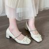 Fashion French Retro Mary Jane Shoes Woman Beige Elegant Woman Heeled Shoes Comfort Versatile Bowknot Single Shoes Women Chaussure Femme