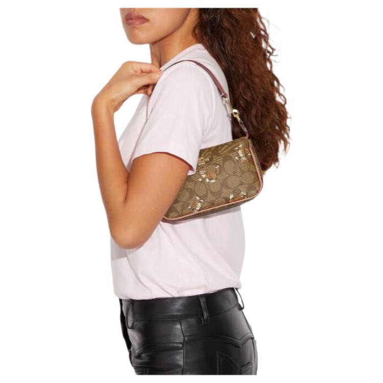 New COACH Nolita Iconic Coated Canvas With Smooth Leather Shoulder Bag, Handbag Trumpets Women's Khaki Monogram CC418-IME7V