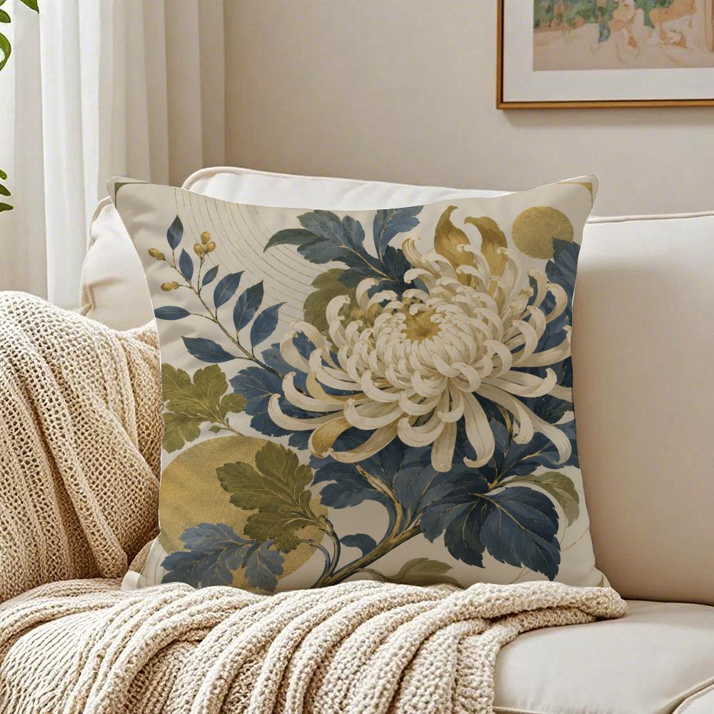 Vintage Oriental Botanical Floral Pillow Case Organic Short Plush Cushion Covers Breathable Washable WrinkleResistant