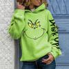 Women Fall Winter Hoodie Elastic Cuff Hem Cartoon Print Letter Pattern Loose Thick Loose Solid Color Hooded Daily Top