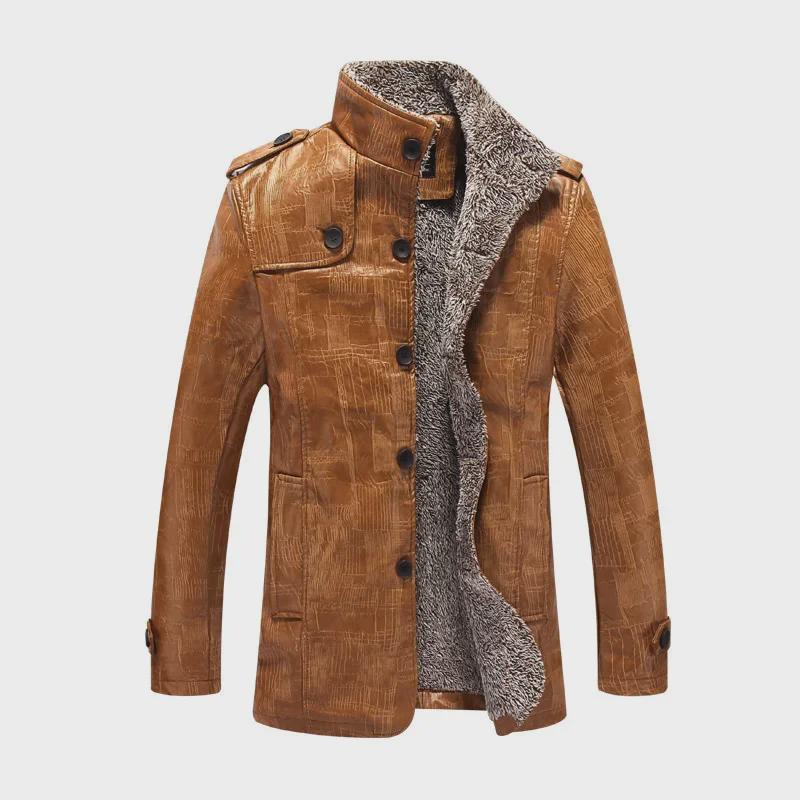 Мужская мотоциклетная куртка средней длины из искусственной кожи с бархатом, повседневный утолщенный дизайн в корейском стиле на осень/зиму