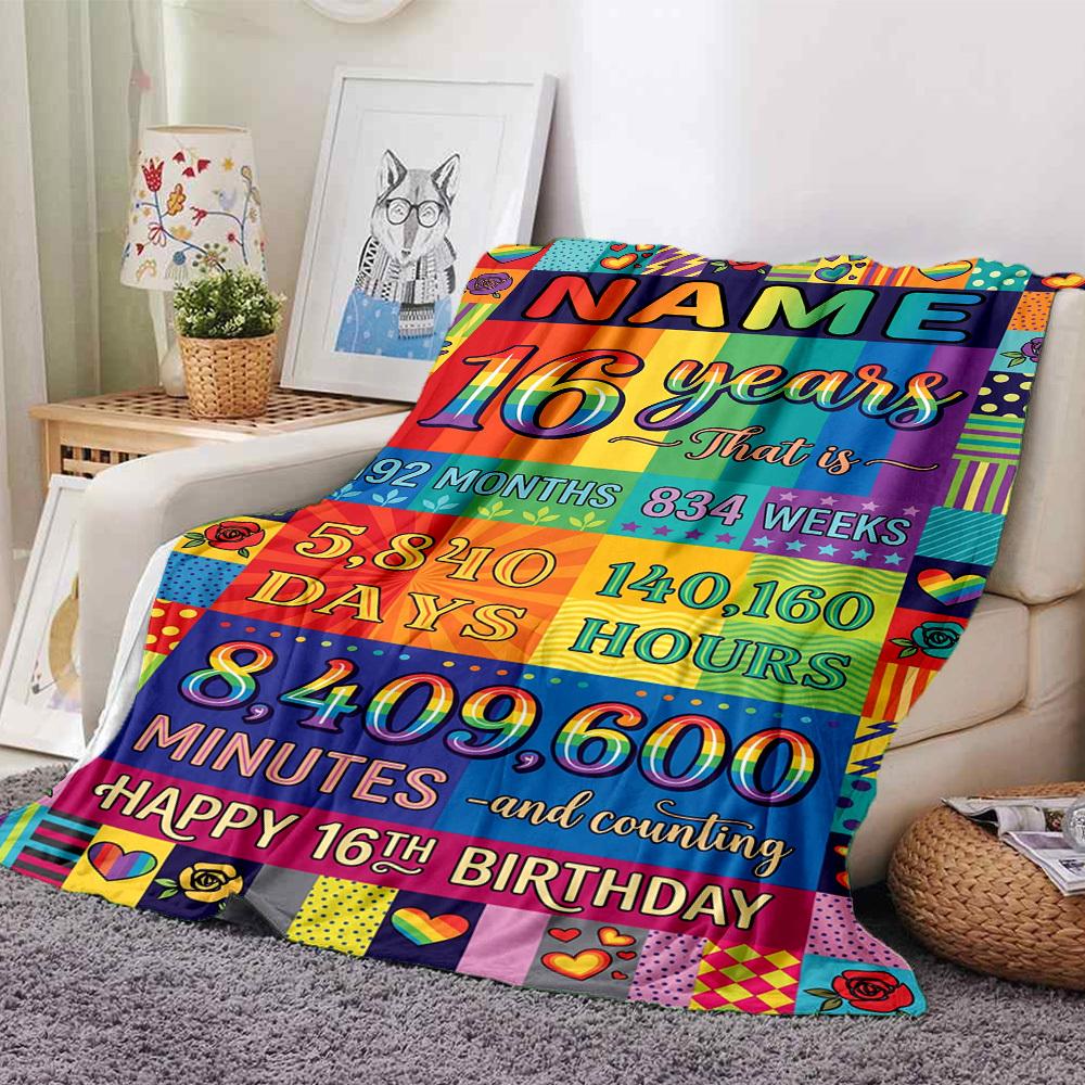 Colorful Countdown 16Th Birthday Celebration Multipurpose Personalized Text Comfortable Texture Suitable For Sofa Couch Office Bed Picnics Four