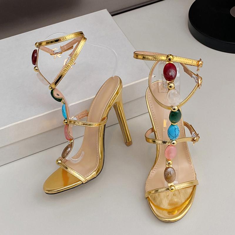 Fashion Liyke Designer High Heels Women Sexy 11.5CM Stiletto Sandals Fashion Bohemian Colour Gem Strap Open Toe Wedding Banquet Shoes