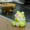 Modern Desktop Plant Holder Leisure Fishing Frog/Cat/Panda/Bear Statue Ornaments, Clear Mini Vases Miniature Cute Animal Ornaments Figurines