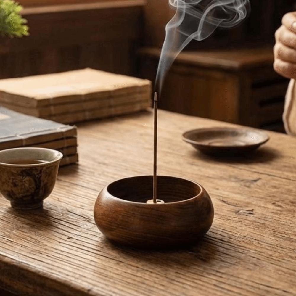 Eco-Friendly 4 Holes Wooden Incense Holder Solid Wood Handcrafted Stick Holder Round Retro Incense Base Yoga Practice 7