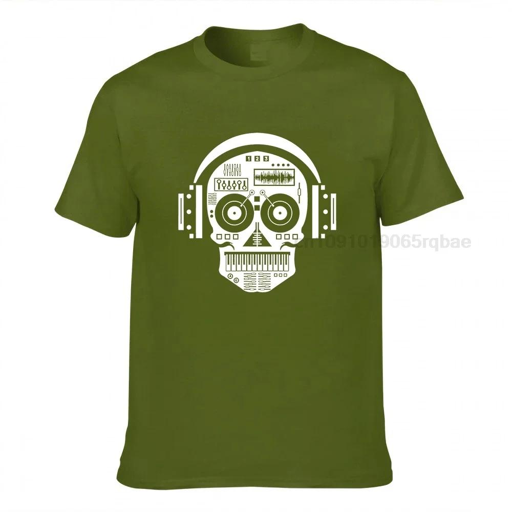 Dj Tees Hipster Tops Unisex Tshirts Print Skull Disc Headphones Hip Hop Music Tv Tshirt Summer Guys Funky Clothing