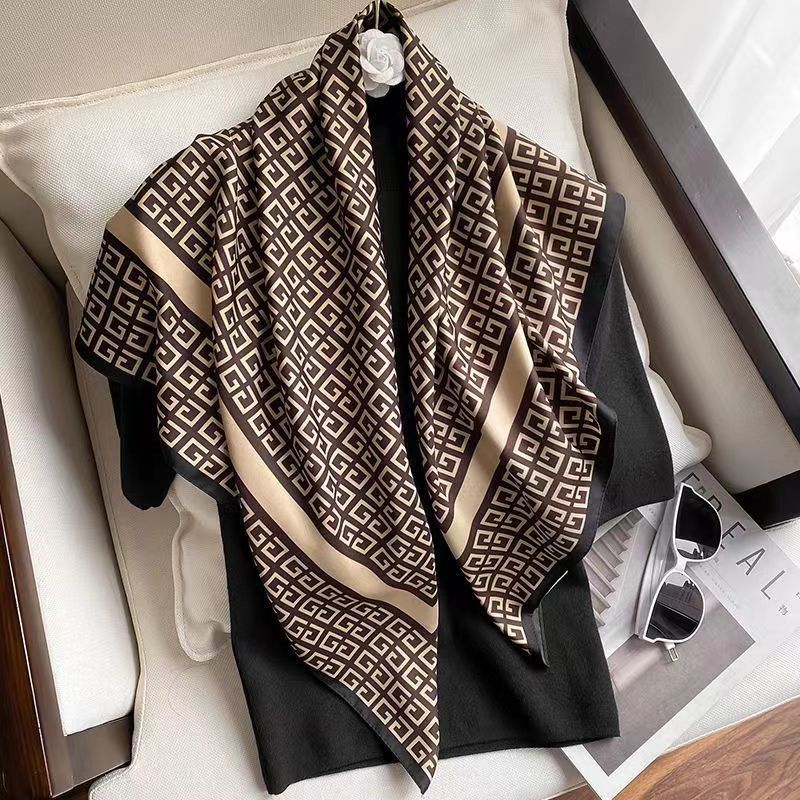 Silk scarf silk square scarf high-end sense thin women's yarn scarf temperament printed neck protection decorative scarf scarf scarf