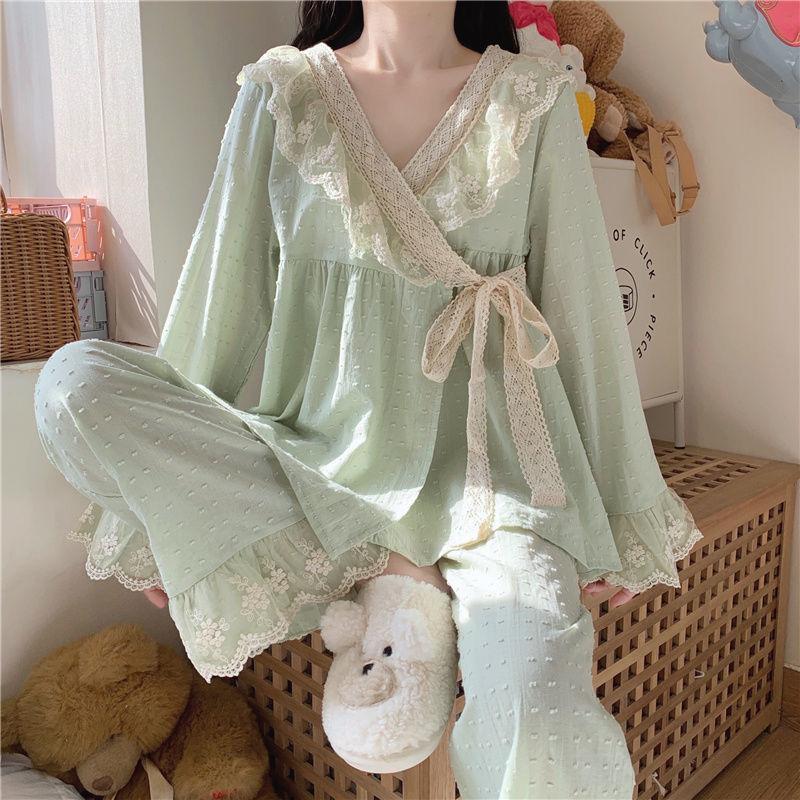 Pure Cotton Pajamas for Women, Lace Kawaii Clothes, Long-sleeved Trousers, Pajamas Set, Home Wear, Pajamas for For Women