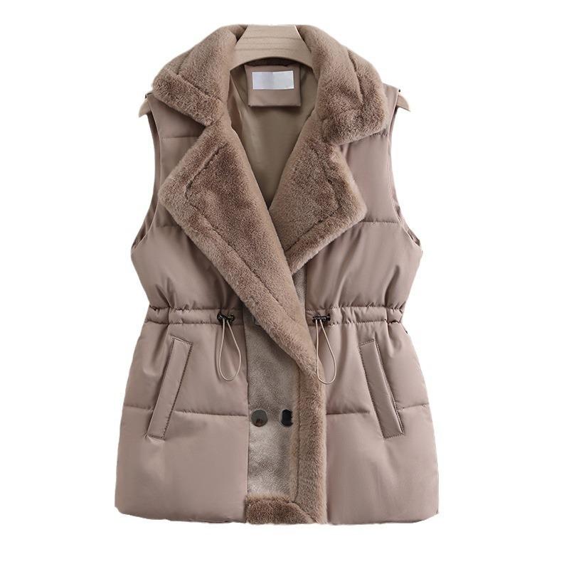 Lamb Wool Splicing Down Cotton Vest Women Wear Outside In Winter Autumn and Winter New Fur Integrated Lapel Waist Vest