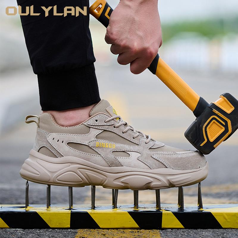 Oulylan Men'S Safety Work Boots Steel Toe Anti-Puncture Breathable Summer Anti-Slip Lightweight Comfortable Labor Protection Sho