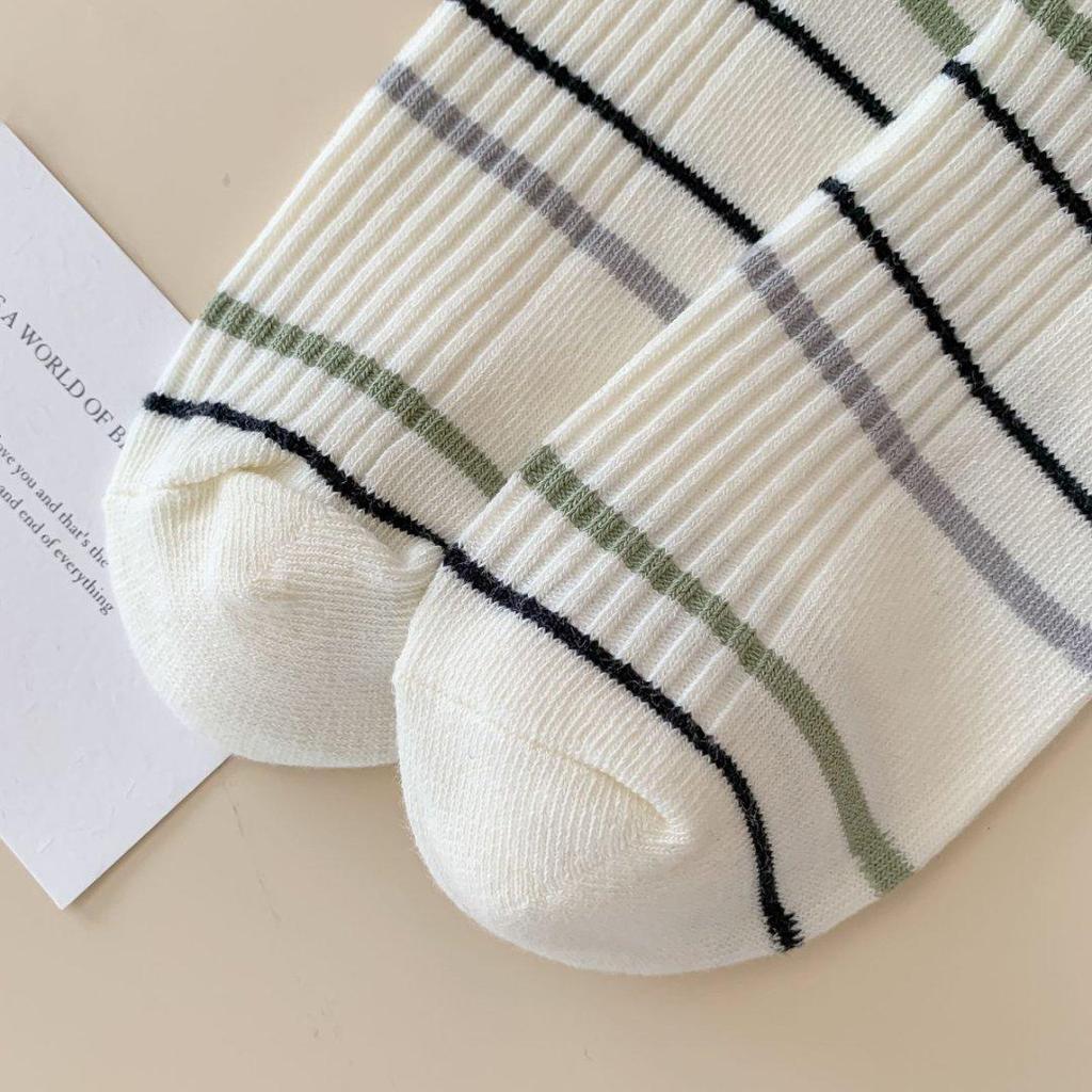 Мультяшная вышивка щенка, милые носки, женские осенне-зимние носки средней длины, корейские полосатые хлопковые вязаные эластичные длинные носки