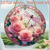 2D Flat Round Acrylic Decoration Sign, Red Rose, Pink Lotus and Dragonfly Design, Suitable for Wall Decoration, Porch, Room, Villa, Accents Home, Hall