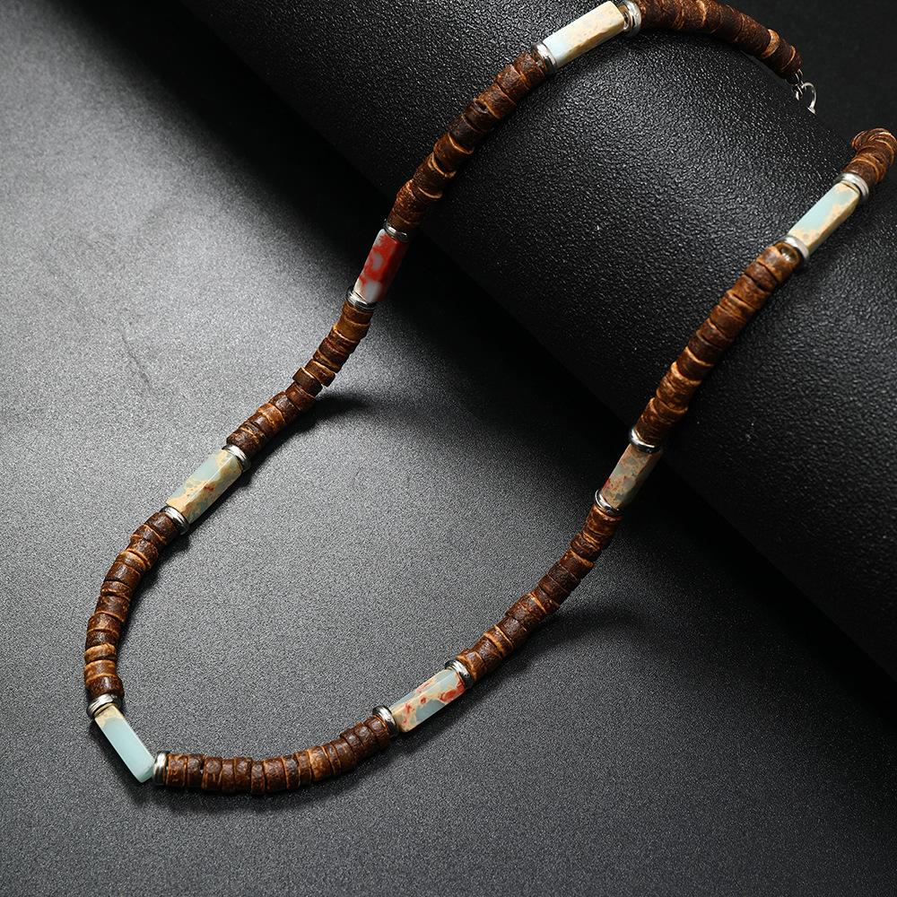 Vintage Bohemian Summer Jewelry Ethnic Style Jewelry Brown Coconut Shell Wood Beads Natural Stone Necklace Men's Jewelry
