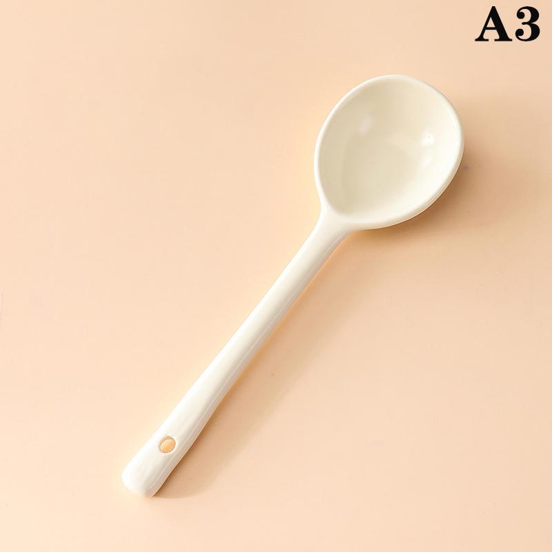 Керамическая ложка кремового цвета с длинной ручкой, молочно-желтая ложка, высокая маленькая ложка