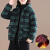 Ретро литература стеганые женские парки с капюшоном осень-зима клетчатые хлопковые куртки-стеганые повседневные свободные ветрозащитные пальто