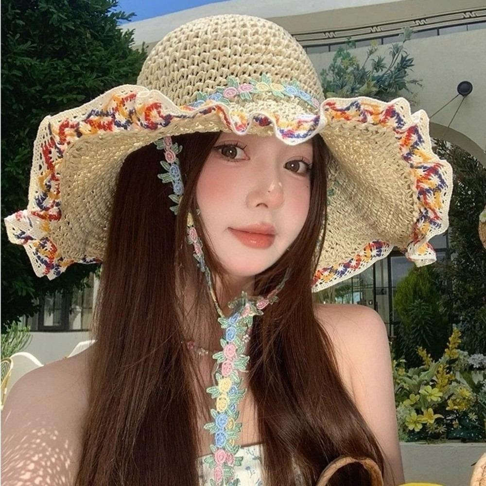 Ethnic Style Straw Hat Large Brim Sun Protection Hat Fashionable Fisherman's Hat Vacation