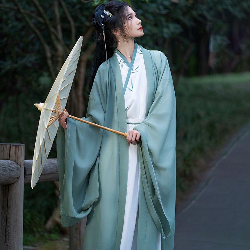 Женский костюм большого размера в стиле Ханьфу в стиле династий Вэй и Цзинь с принтом бамбуковых листьев