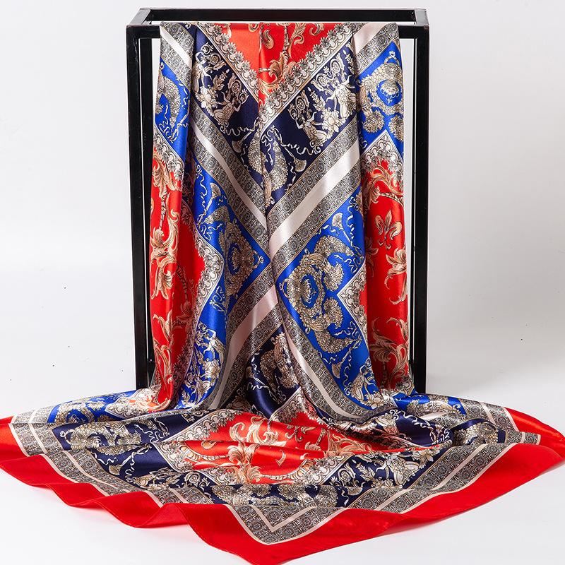 Spring/Summer New Women'S Silk Scarf 90 * 90cm Simulated Silk Twill Square Scarf Fashion Printed Large Square Scarf Professional Scarf