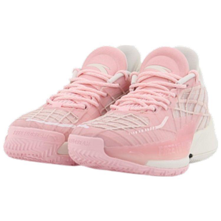 Anta Light Crazy 3 Fabric Synthetic Leather Shock Absorption Non-Slip Wear-Resistant Low-Top Basketball Shoes Women Sneaker Pink White 122221608-3