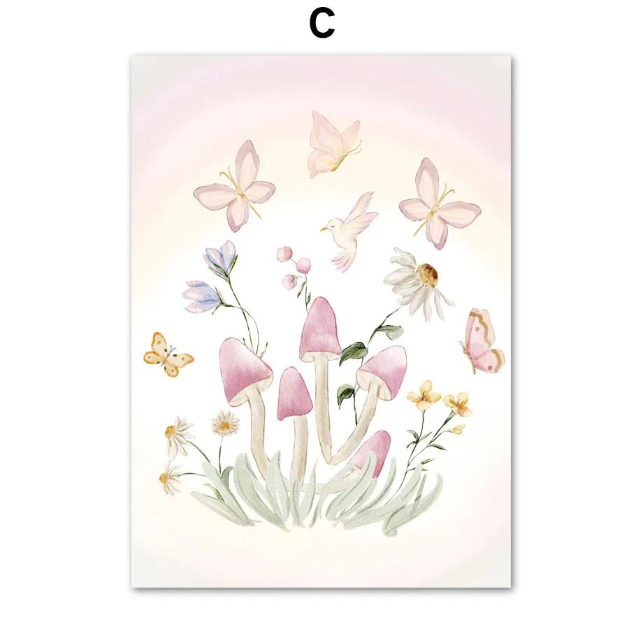 Butterfly Fairy Unicorn Rainbow Flower Custom Name Nursery Wall Art Canvas Painting Poster Print Pictures Baby Kids Room Decor