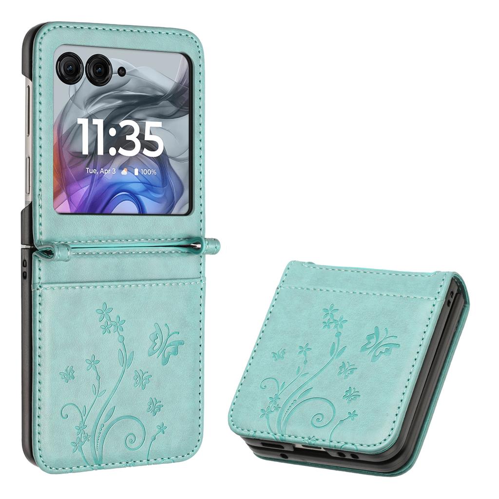 Кожаный чехол для Motorola Razr 60/50 5G с тиснением в виде бабочки и цветка, чехол для телефона с ремешком