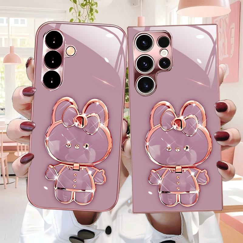 Sparkling Glitter Bunny phone case s26 ultra case glass mobile phones for Samsung Galaxy S26 S25 S24 S23 S22 FE Ultra Plus