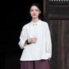 Women Vintage Shirts Stand Long Sleeve Spring Solid Color Button Blouses Women Chinese Style Shirts