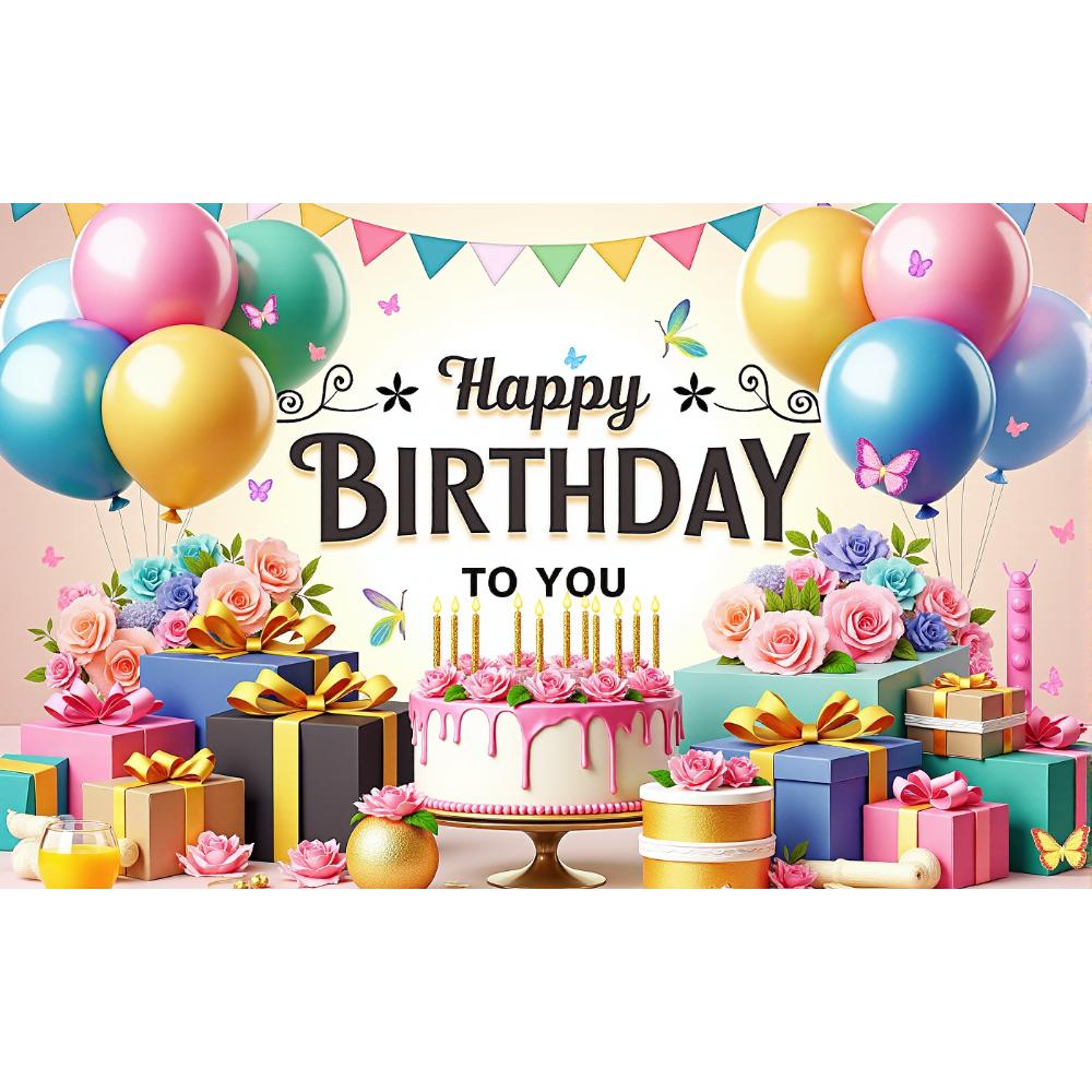 Баннер «С днем рождения» Украшение вечеринки по случаю дня рождения Фон Торт Воздушные шары Тема Флажки Украшения для юбилейной вечеринки