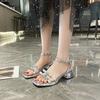 Coarse Heel Bow with Fairy Sandals Women's 2025 Summer and Autumn Explosion Silver Beautiful Skirt High Heels