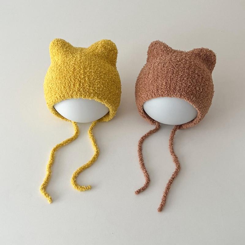 Soft Cat Ear Baby Beanies Cap Infant Ear Protections Hat Cartoon Warm Bonnet Shower Gift Photo Props for Boys and Girl